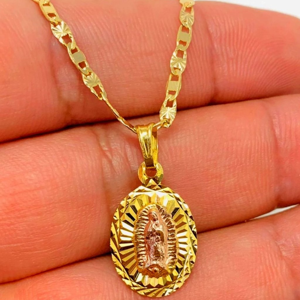 Virgencita De Guadalupe Tri Color Charm 14k Necklace 20 Valentino Chain Adults 40$